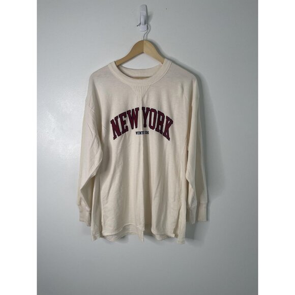 Aerie Shirt Womens Large Cream New York Graphic Long Sleeve Crewneck Tee NYC - Picture 8 of 8